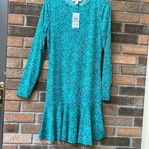 Michael Kors  NWT  Size S Pepper Green Dress w/ long sleeves.